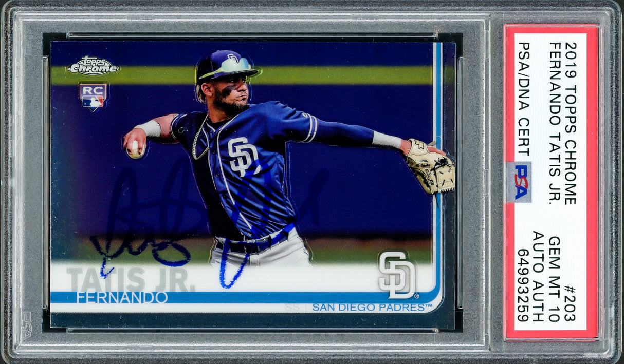 Fernando Tatis Jr. Autographed 2019 Topps Chrome Rookie Card #203 San Diego Padres PSA 10 (Bubbling) PSA/DNA #64993259
