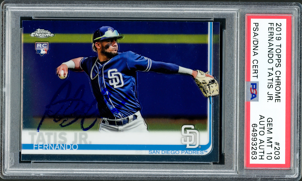 Fernando Tatis Jr. Autographed 2019 Topps Chrome Rookie Card #203 San Diego Padres PSA 10 (Bubbling) PSA/DNA #64993263