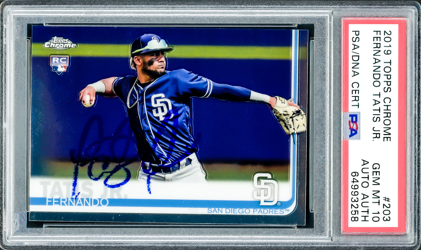 Fernando Tatis Jr. Autographed 2019 Topps Chrome Rookie Card #203 San Diego Padres PSA 10 (Bubbling) PSA/DNA #64993258
