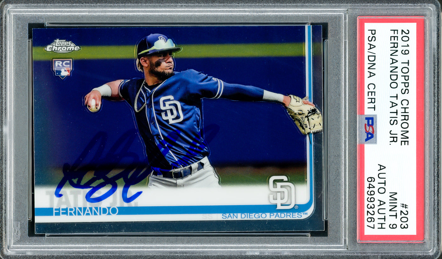 Fernando Tatis Jr. Autographed 2019 Topps Chrome Rookie Card #203 San Diego Padres PSA 9 (Bubbling) PSA/DNA #64993267