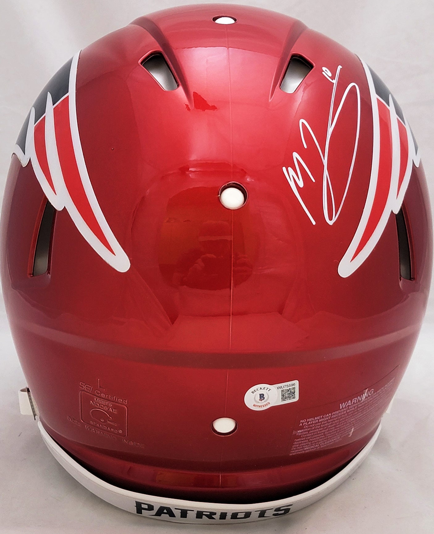Mac Jones Autographed New England Patriots Flash Red Full Size Authentic Speed Helmet Beckett BAS Witness Stock #206518