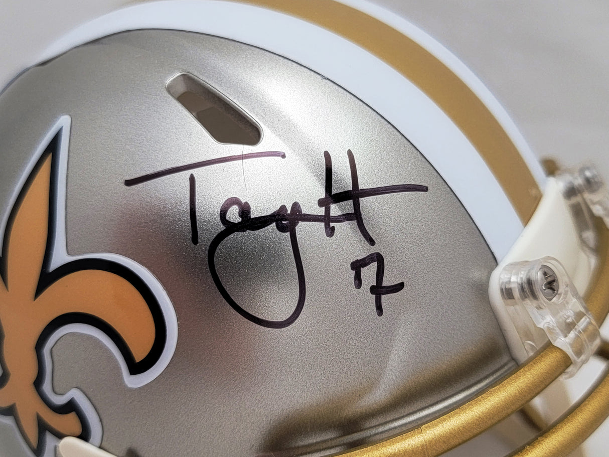 Taysom Hill Autographed New Orleans Saints Flash Gray Speed Mini Helmet Beckett BAS Stock #206507