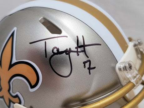 Taysom Hill Autographed New Orleans Saints Flash Gray Speed Mini Helmet Beckett BAS Stock #206507