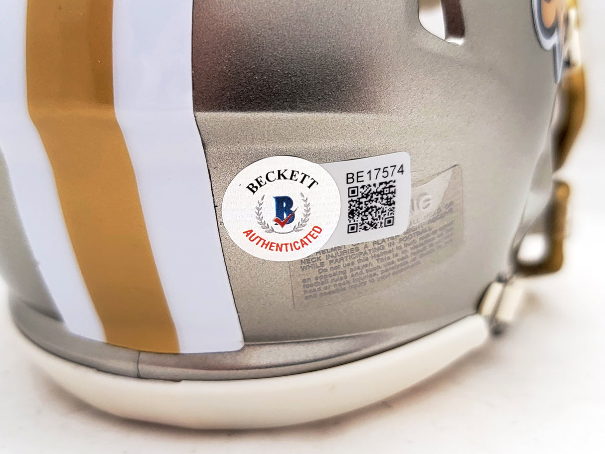 Taysom Hill Autographed New Orleans Saints Flash Gray Speed Mini Helmet Beckett BAS Stock #206507