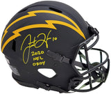 Justin Herbert Autographed Los Angeles Chargers Eclipse Black Full Size Authentic Speed Helmet "2020 NFL OROY" (Scuffed) Beckett BAS Witness Stock #206932