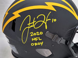 Justin Herbert Autographed Los Angeles Chargers Eclipse Black Full Size Authentic Speed Helmet "2020 NFL OROY" (Scuffed) Beckett BAS Witness Stock #206932