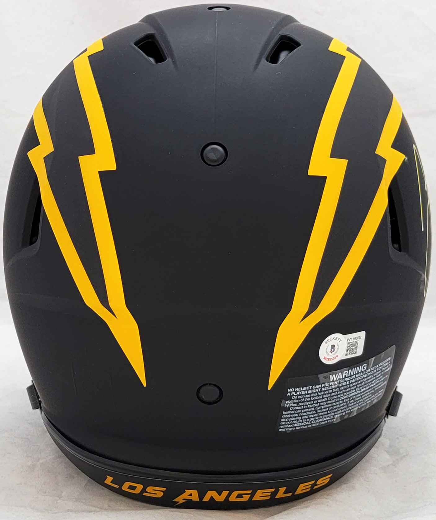 Justin Herbert Autographed Los Angeles Chargers Eclipse Black Full Size Authentic Speed Helmet "2020 NFL OROY" (Scuffed) Beckett BAS Witness Stock #206932