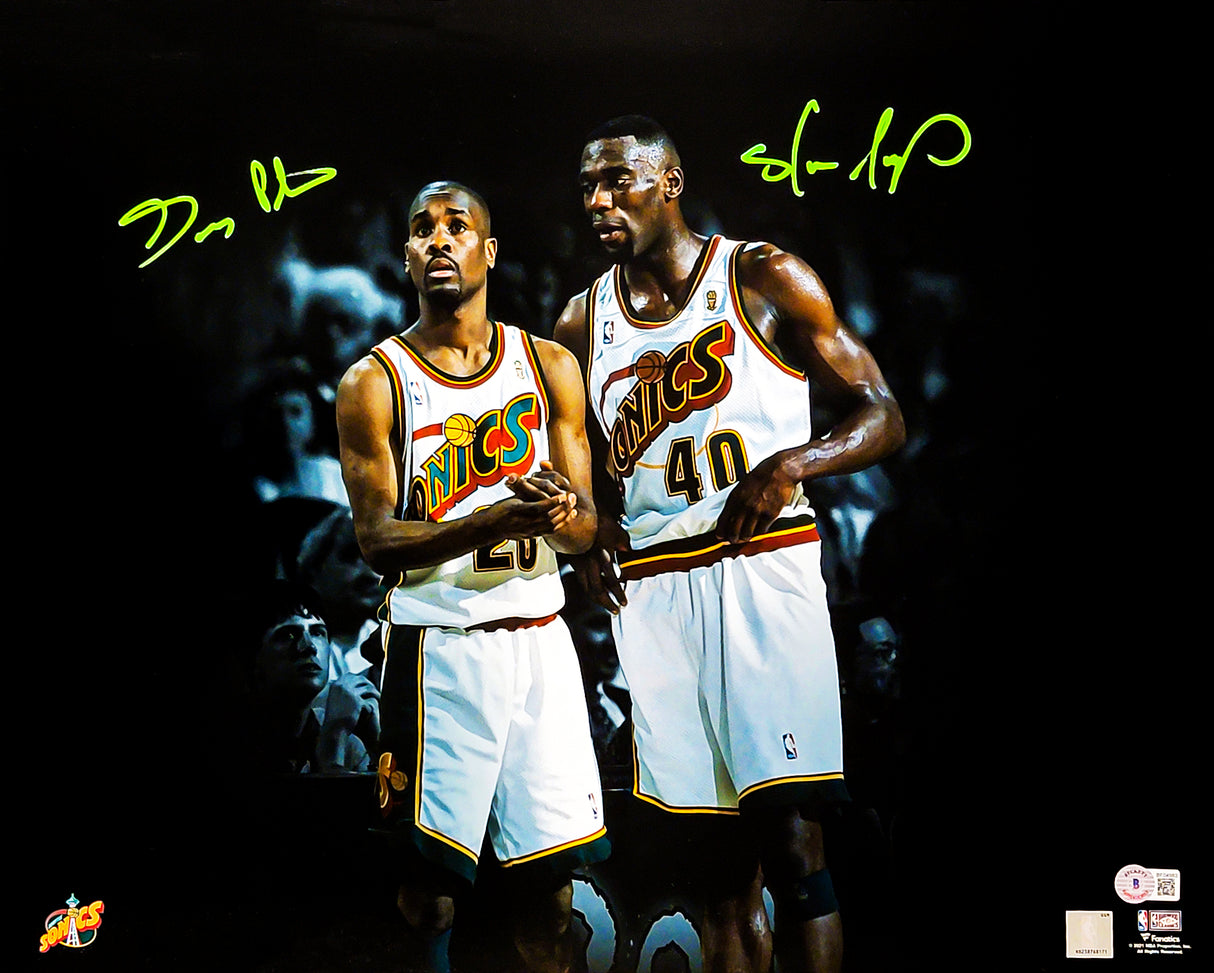 Gary Payton & Shawn Kemp Autographed Framed 16x20 Photo Seattle Supersonics Beckett BAS Stock #206941