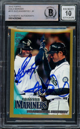 Ken Griffey Jr. & Ichiro Suzuki Autographed 2010 Topps Gold Card #515 Seattle Mariners Auto Grade Gem Mint 10 Beckett BAS #14392948