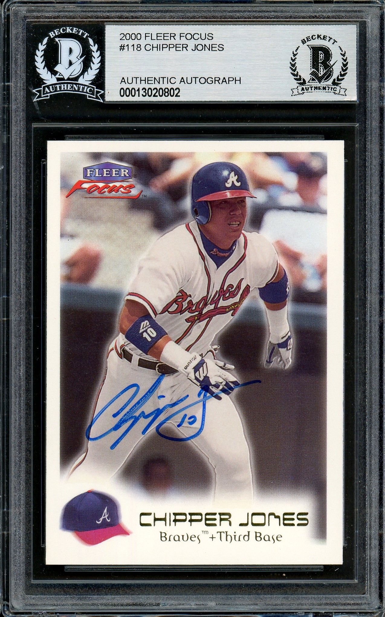 Chipper Jones Autographed 2000 Fleer Focus Card #118 Atlanta Braves Beckett BAS #13020802