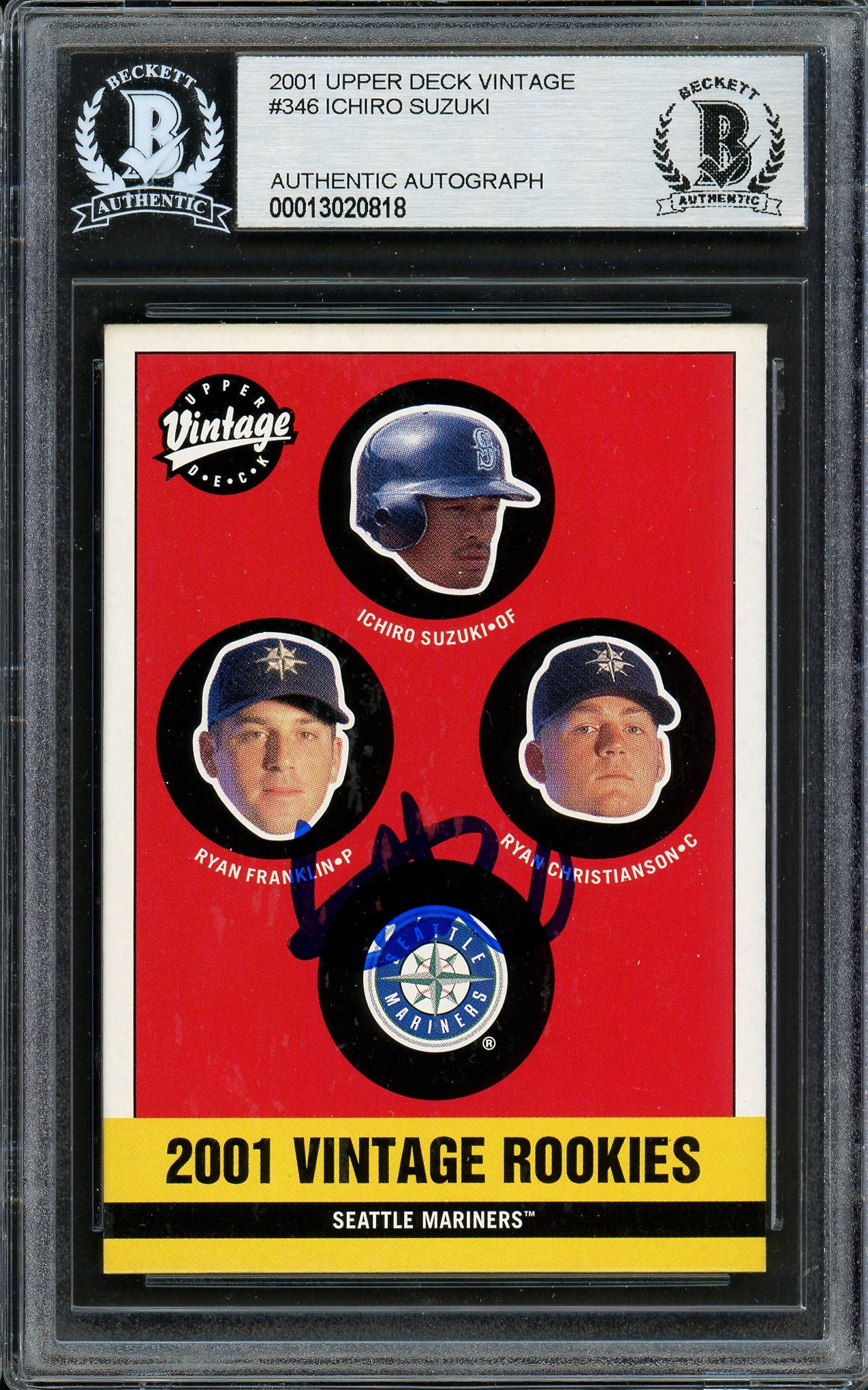 Ichiro Suzuki Autographed 2001 Upper Deck Vintage Rookie Card #346 Seattle Mariners Beckett BAS #13020818