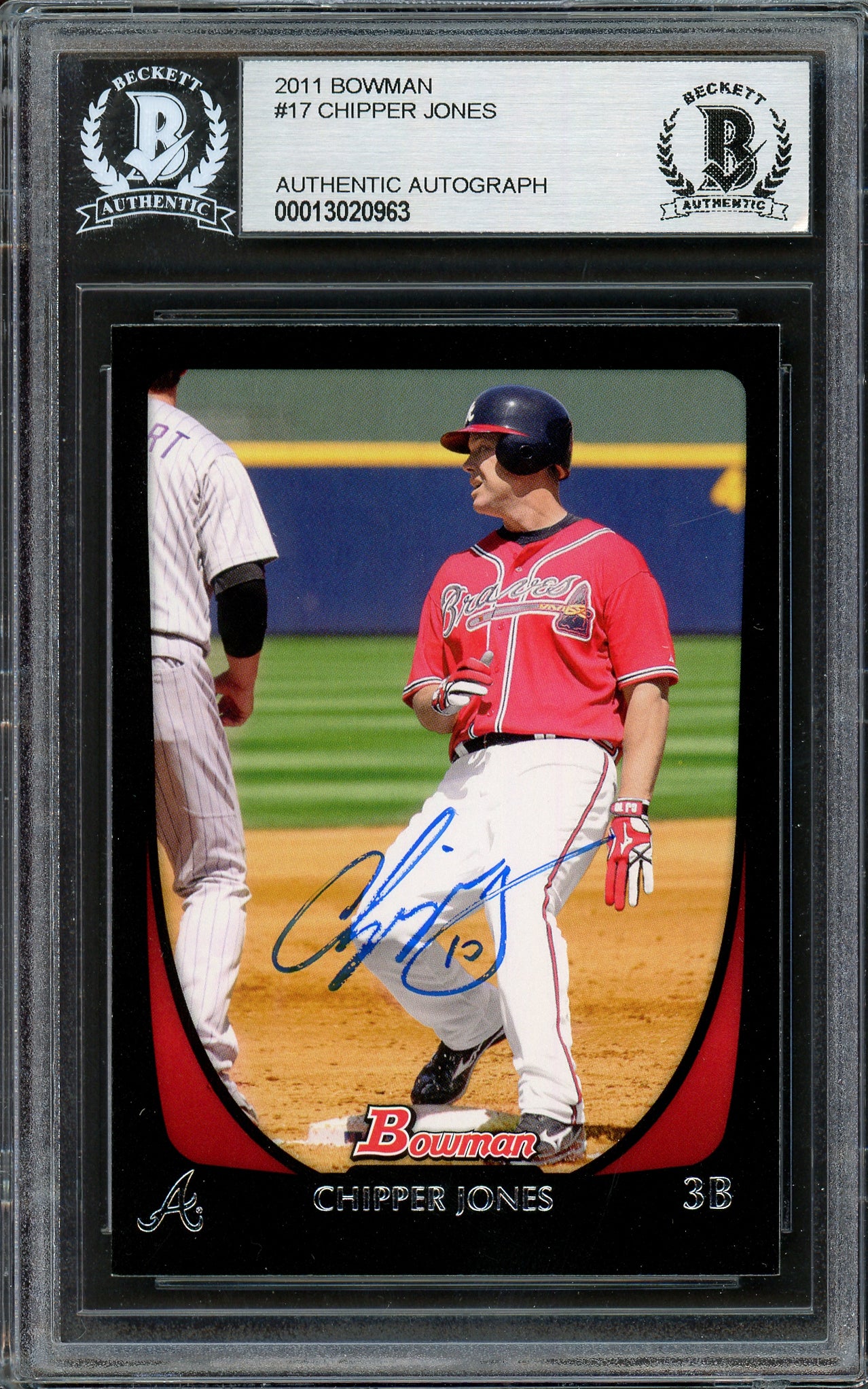 Chipper Jones Autographed 2011 Bowman Card #17 Atlanta Braves Beckett BAS #13020963