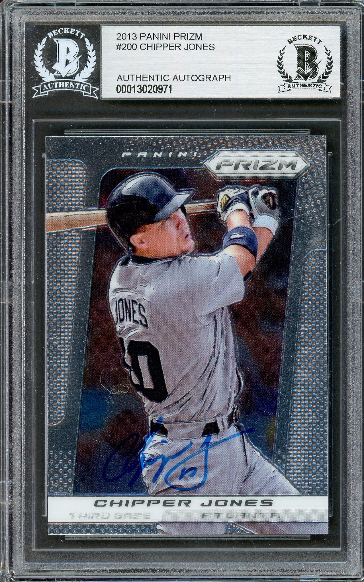 Chipper Jones Autographed 2013 Panini Prizm Card #200 Atlanta Braves Beckett BAS #13020971