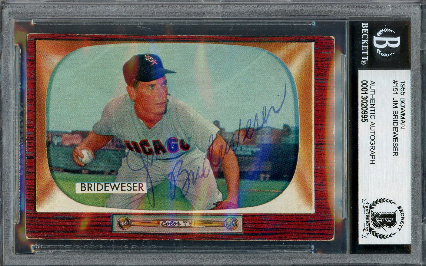 Jim Brideweser Autographed 1955 Bowman Card #151 Chicago White Sox Beckett BAS #13020995