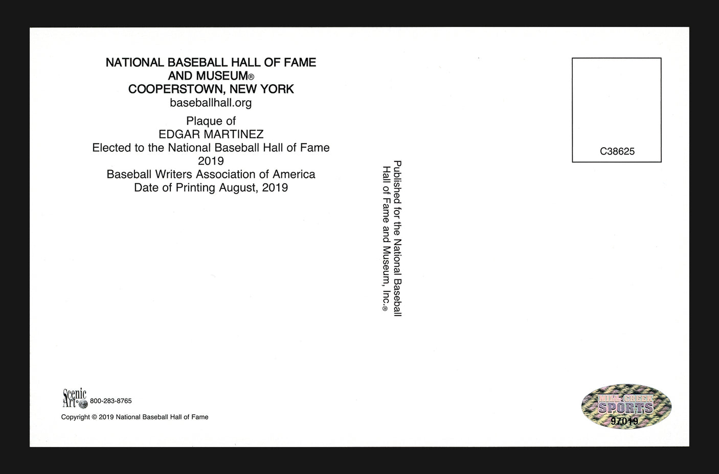 Edgar Martinez Autographed Hall of Fame HOF Plaque Postcard Seattle Mariners MCS Holo Stock #211275