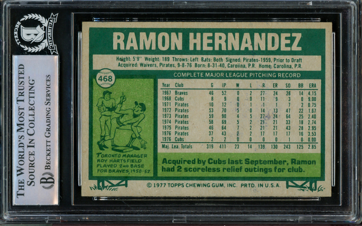 Ramon Hernandez Autographed 1977 Topps Card #468 Chicago Cubs Beckett BAS #14230956