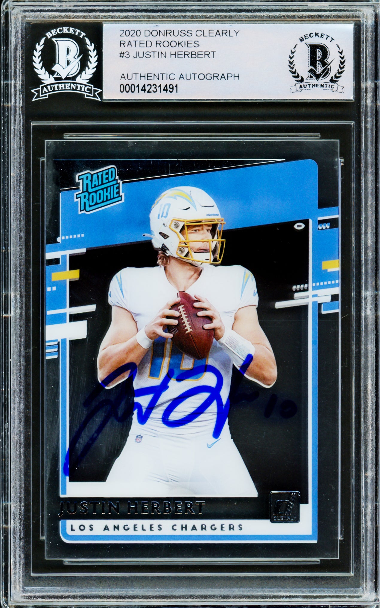 Justin Herbert Autographed 2020 Donruss Clearly Rated Rookie Card #RR-JH Los Angeles Chargers Beckett BAS #14231491
