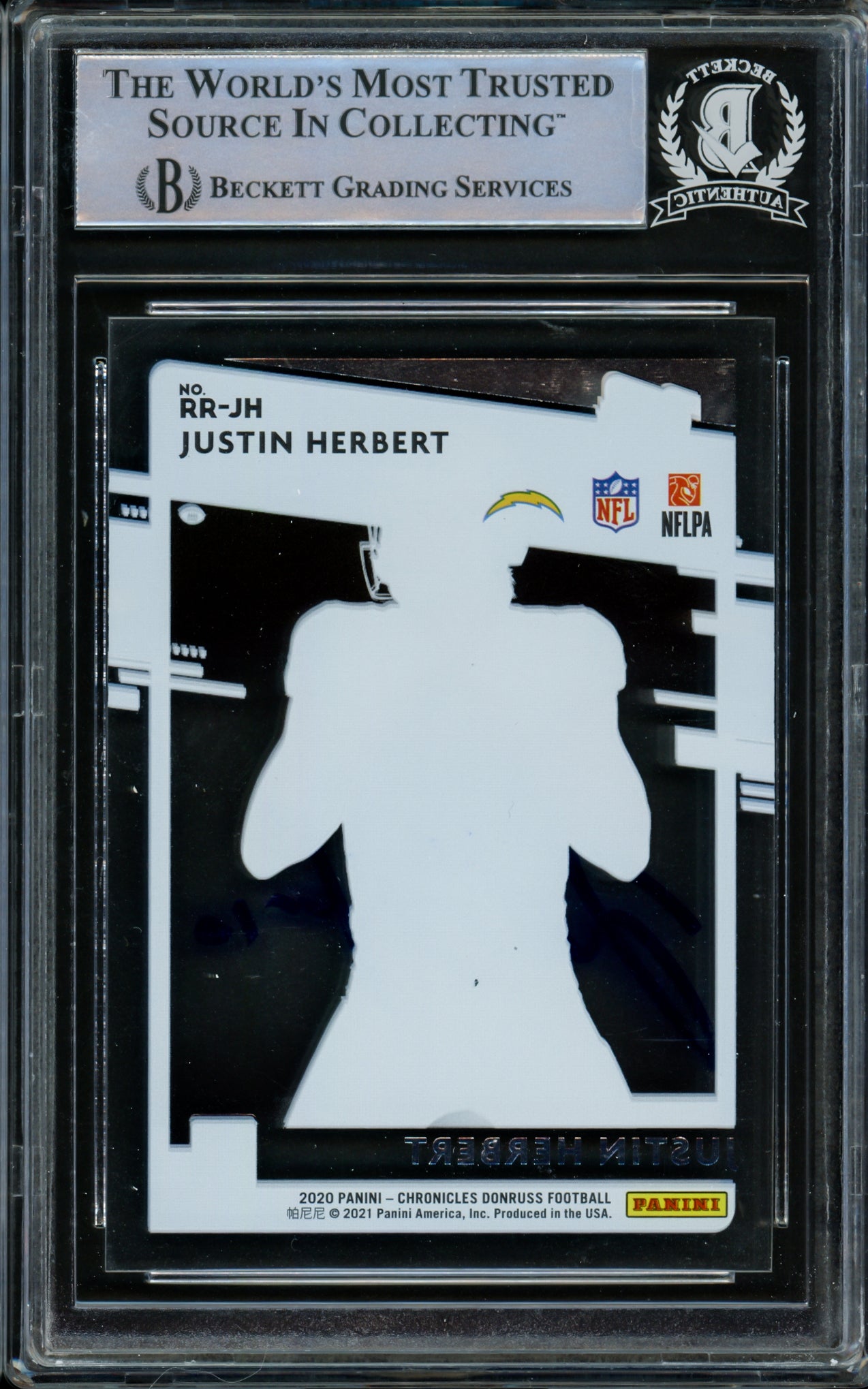 Justin Herbert Autographed 2020 Donruss Clearly Rated Rookie Card #RR-JH Los Angeles Chargers Beckett BAS #14231493