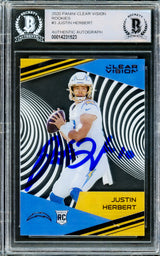 Justin Herbert Autographed 2020 Panini Chronicles Clear Dynagon Rookie Card #CV-3 Los Angeles Chargers Beckett BAS #14231523