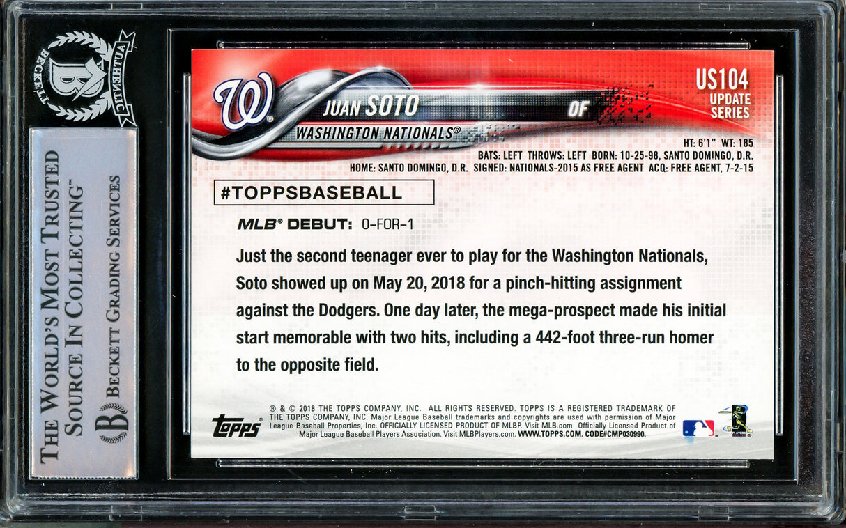 Juan Soto Autographed 2018 Topps Update Rookie Card #US104 New York Yankees Beckett BAS Stock #206608