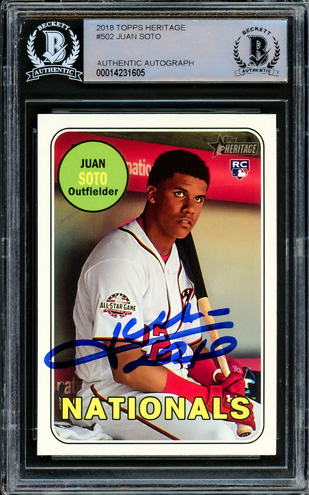 Juan Soto Autographed 2018 Topps Heritage Rookie Card #502 New York Mets Beckett BAS Stock #206609