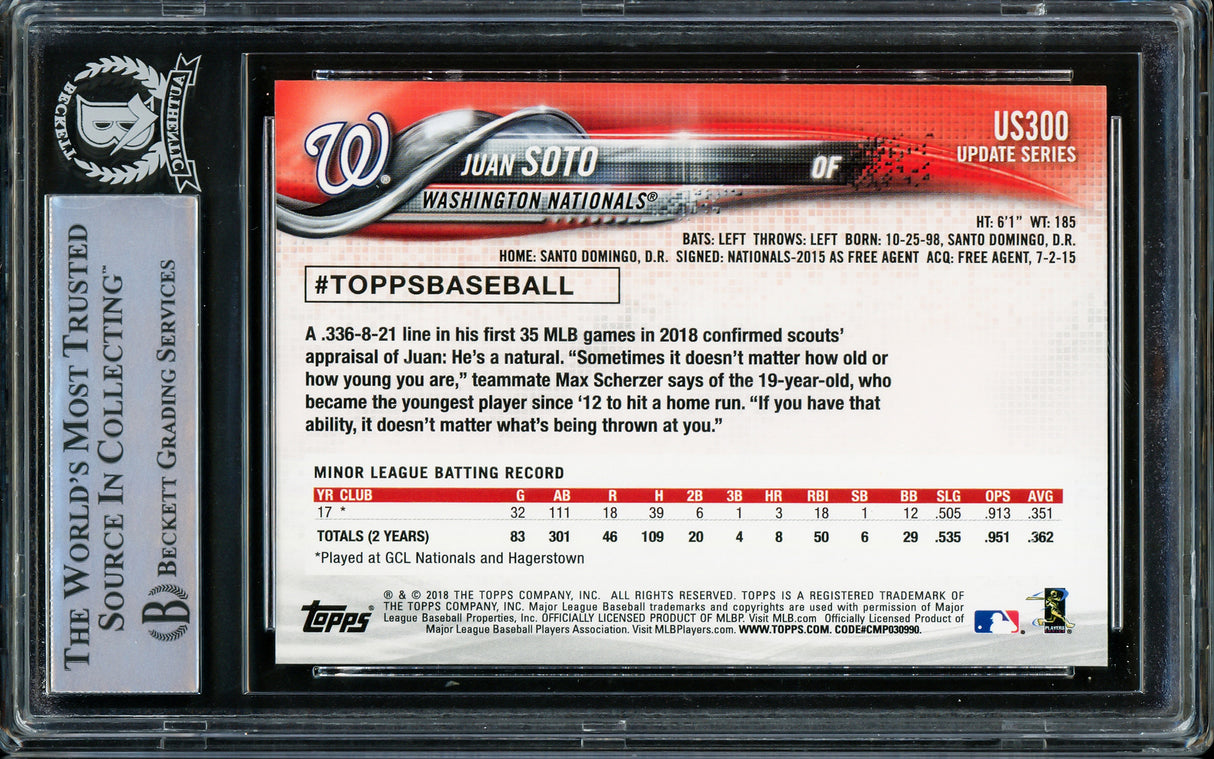 Juan Soto Autographed 2018 Topps Update Rookie Card #US300 New York Yankees Beckett BAS Stock #206611