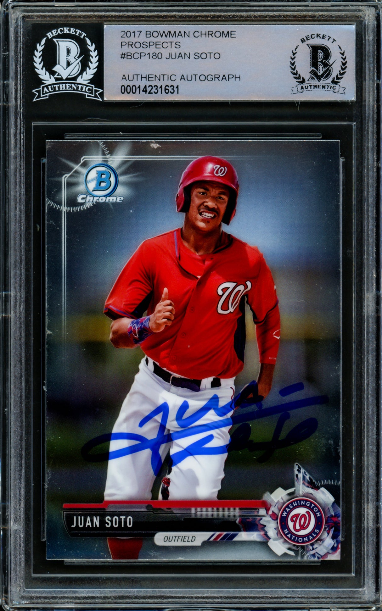 Juan Soto Autographed 2017 Bowman Chrome Prospects Rookie Card #BCP180 New York Yankees Beckett BAS #14231631
