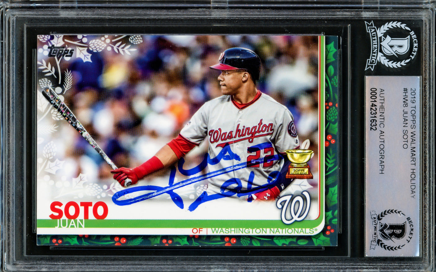 Juan Soto Autographed 2019 Topps Holiday Rookie Card #HW8 New York Yankees Beckett BAS #14231632