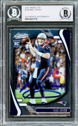 Mac Jones Autographed 2021 Panini Absolute Rookie Card #109 New England Patriots Beckett BAS Stock #206634