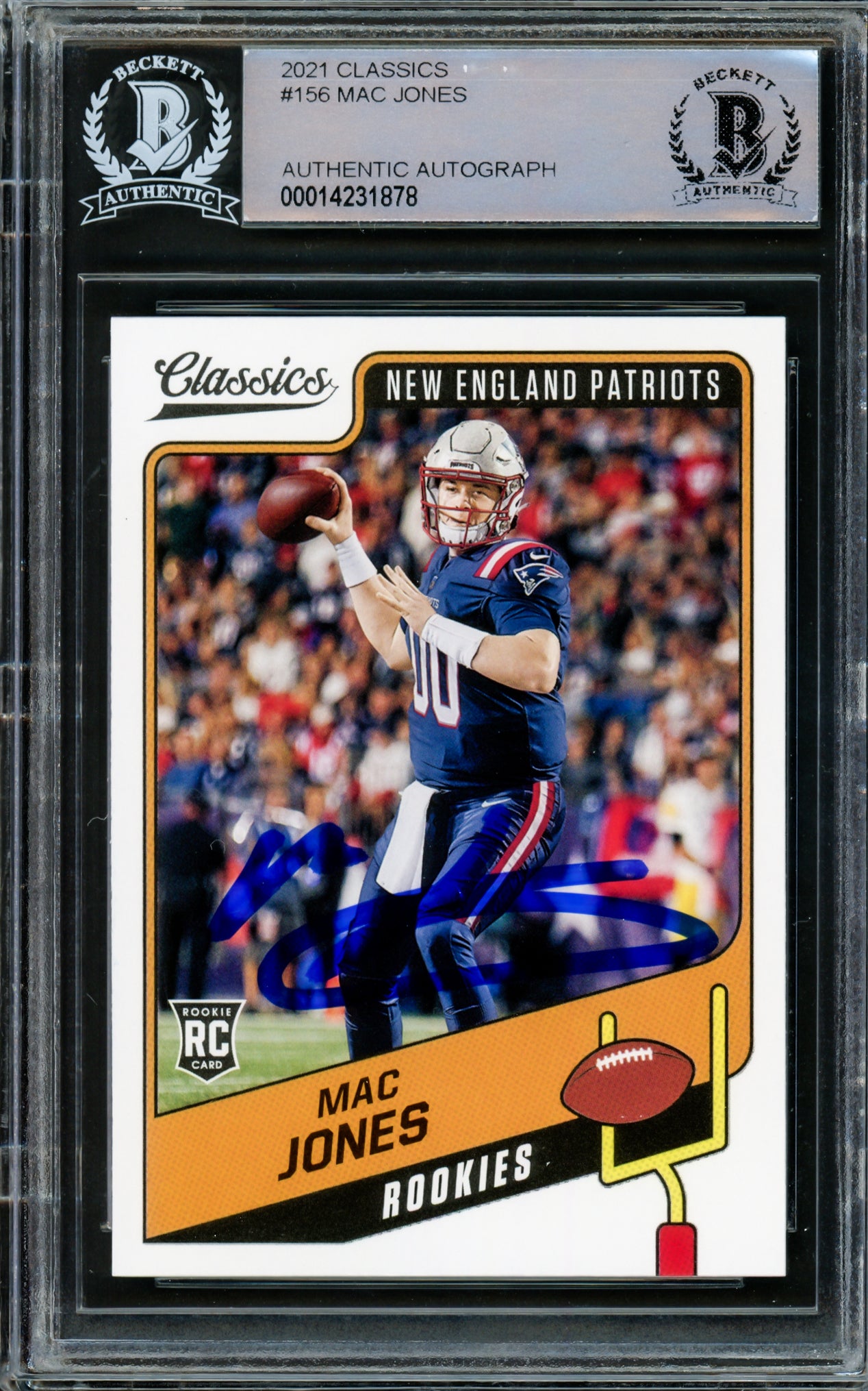 Mac Jones Autographed 2021 Panini Classics Rookie Card #156 New England Patriots Beckett BAS #14231878