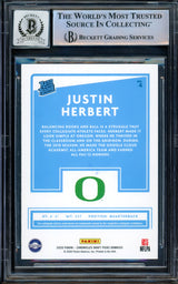 Justin Herbert Autographed 2020 Donruss Rated Rookie Card #4 Oregon Ducks Auto Grade Gem Mint 10 Beckett BAS Stock #206672