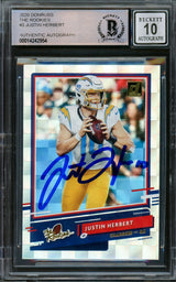 Justin Herbert Autographed 2020 Donruss Optic The Rookies Checkerboard Rookie Card #TR-JH Los Angeles Chargers Auto Grade Gem Mint 10 Beckett BAS Stock #206673