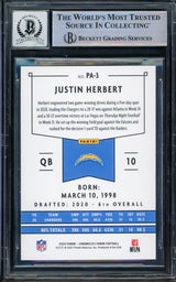 Justin Herbert Autographed 2020 Chronicles Panini Green Parallel Rookie Card #PA-3 Los Angeles Chargers Auto Grade Gem Mint 10 Beckett BAS #14243043