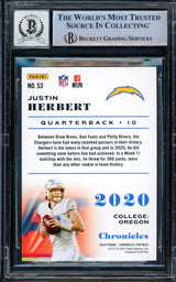 Justin Herbert Autographed 2020 Panini Chronicles Rookie Card #53 Los Angeles Chargers Auto Grade Gem Mint 10 Beckett BAS Stock #206708