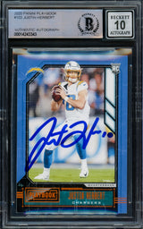 Justin Herbert Autographed 2020 Panini Playbook Rookie Card #103 Los Angeles Chargers Auto Grade Gem Mint 10 Beckett BAS #14243343