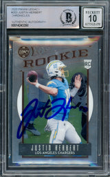 Justin Herbert Autographed 2020 Panini Legacy Rookie Card #203 Los Angeles Chargers Auto Grade Gem Mint 10 Beckett BAS #14243350