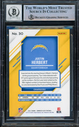 Justin Herbert Autographed 2021 Panini Donruss Elite Refractor Card #30 Los Angeles Chargers Auto Grade Gem Mint 10 Beckett BAS #14243356
