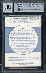 Ken Griffey Jr. Autographed 1987 International Rookie Card #15 Bellingham Mariners Auto Grade Gem Mint 10 "87 #1 Pick" Beckett BAS #14391654