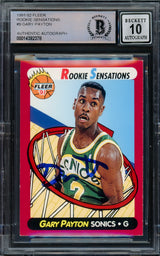 Gary Payton Autographed 1991-92 Fleer Rookie Sensations Rookie Card #9 Seattle Supersonics Auto Grade Gem Mint 10 Beckett BAS #14392378