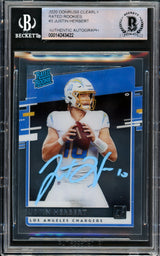 Justin Herbert Autographed 2020 Donruss Clearly Rated Rookie Card #RR-JH Los Angeles Chargers Beckett BAS #14243422