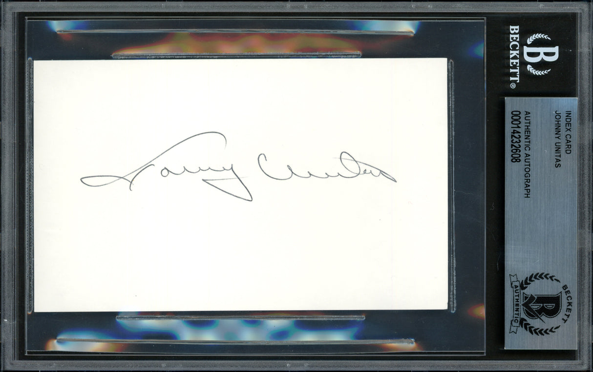 Johnny Unitas Autographed 3x5 Index Card Baltimore Colts Beckett BAS #14232608