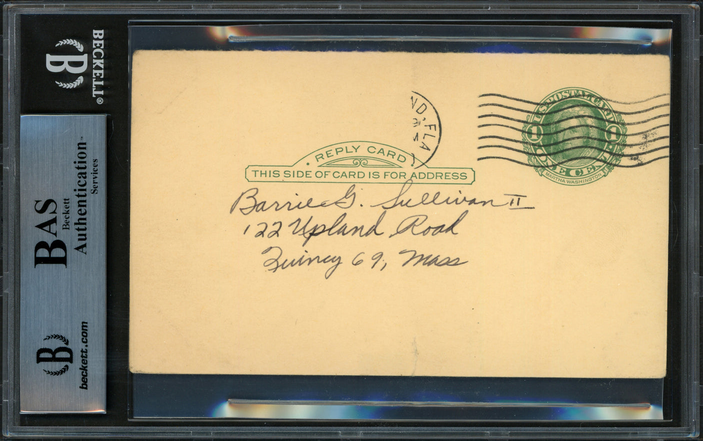 Fred Hutchinson Autographed 3.25"x5.25" Government Postcard Detroit Tigers "Best Wishes" Beckett BAS #14232621