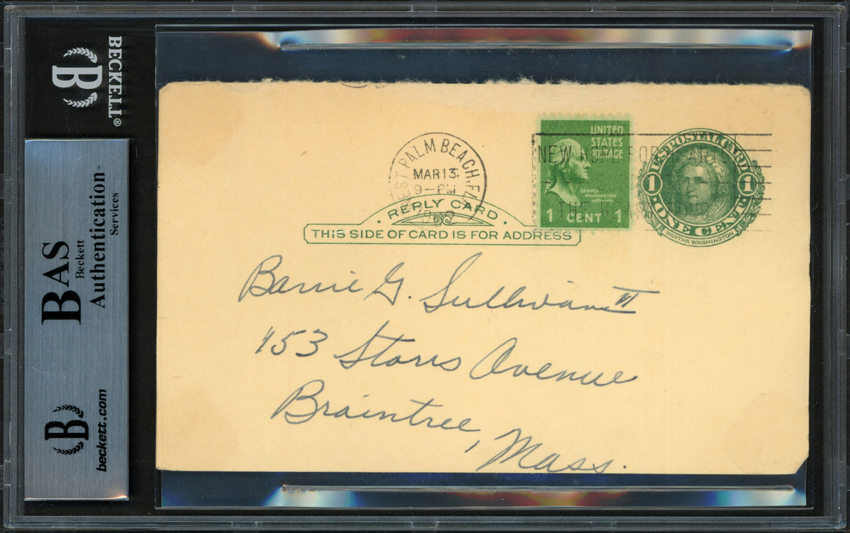Sam Zoldak Autographed 3.25"x5.25" Government Postcard Cleveland Indians "Sincerely" Beckett BAS #14232635