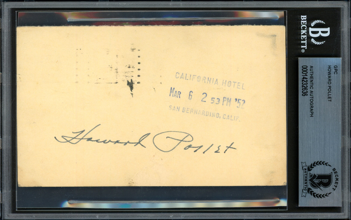 Howard Pollet Autographed 3.25"x5.25" Government Postcard St. Louis Cardinals Beckett BAS #14232636