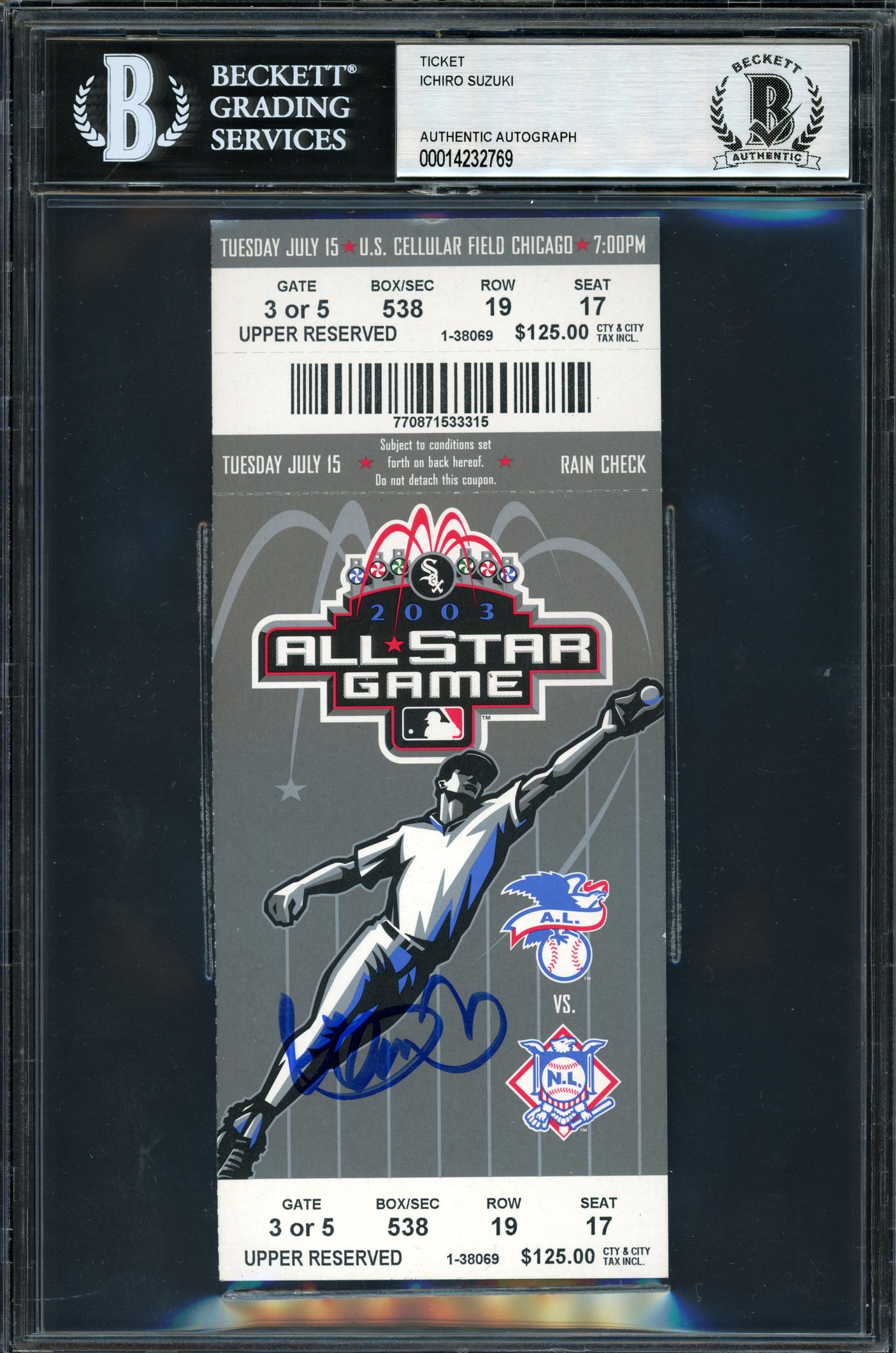 Ichiro Suzuki Autographed 2003 All Star Game Ticket 2003 All Star Game Ticket Seattle Mariners Beckett BAS #14232769