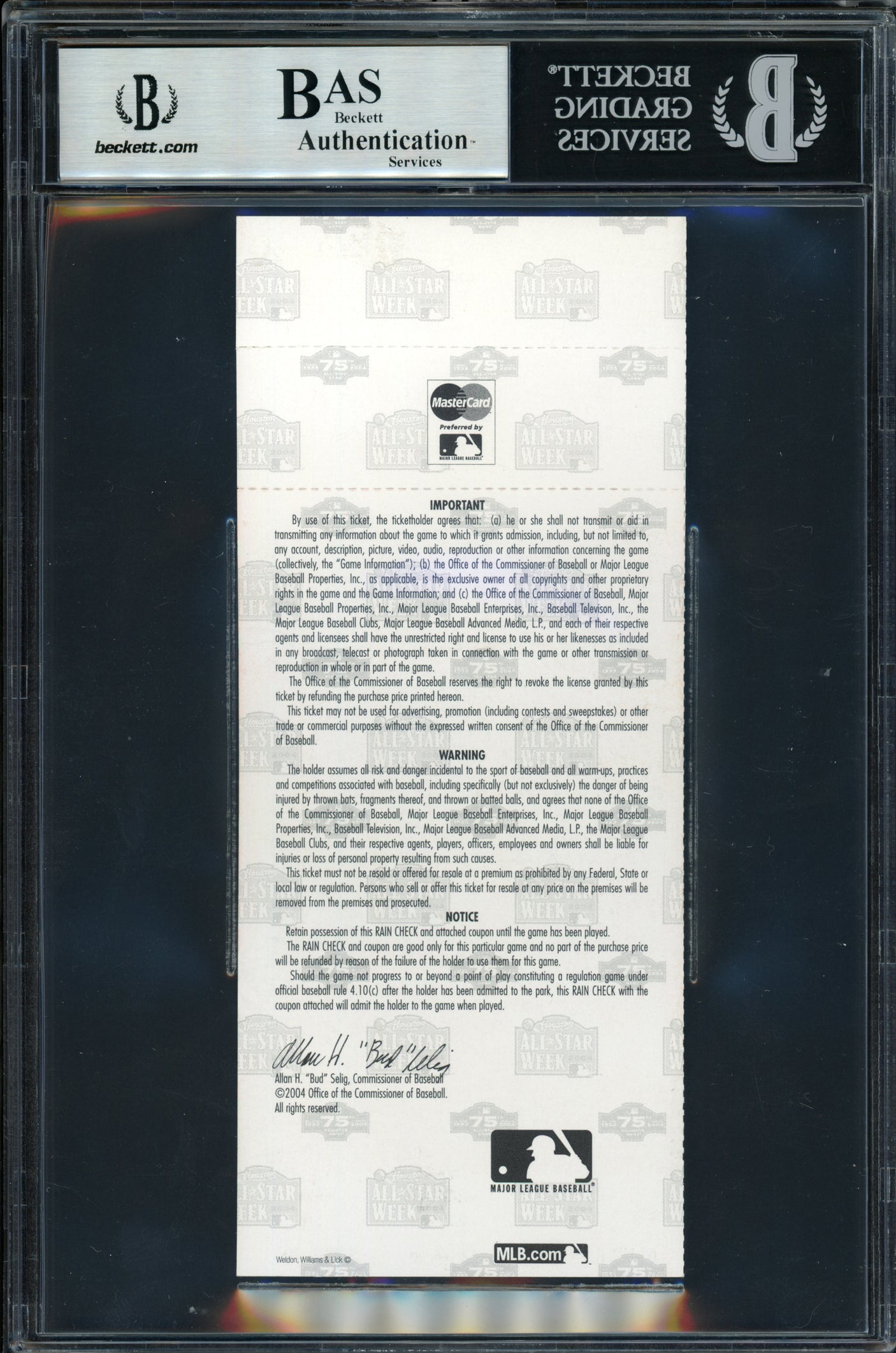 Ichiro Suzuki Autographed 2004 All Star Game Ticket 2004 All Star Game Ticket Seattle Mariners Beckett BAS #14232771