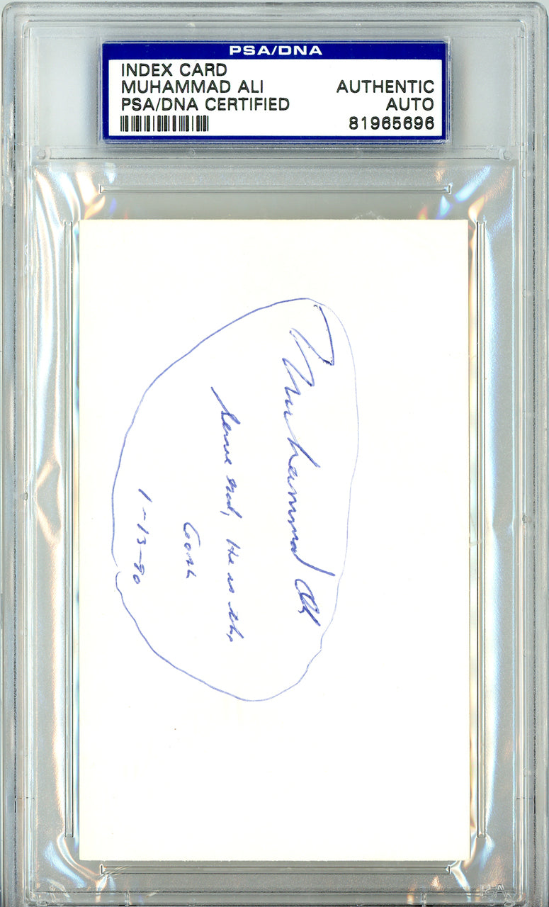 Muhammad Ali Autographed 3x5 Index Card "Serve God He Is The Goal 1-13-90" Vintage PSA/DNA #81965696