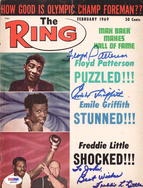 Floyd Patterson, Emile Griffith & Freddie Little Autographed The Ring Magazine Cover PSA/DNA #Q95685