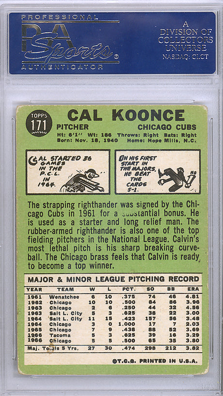 Cal Koonce Autographed 1967 Topps Card #171 Chicago Cubs PSA/DNA #83084574
