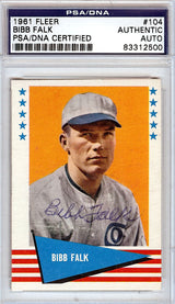 Bibb Falk Autographed 1961 Fleer Card #104 Cleveland Indians PSA/DNA #83312500